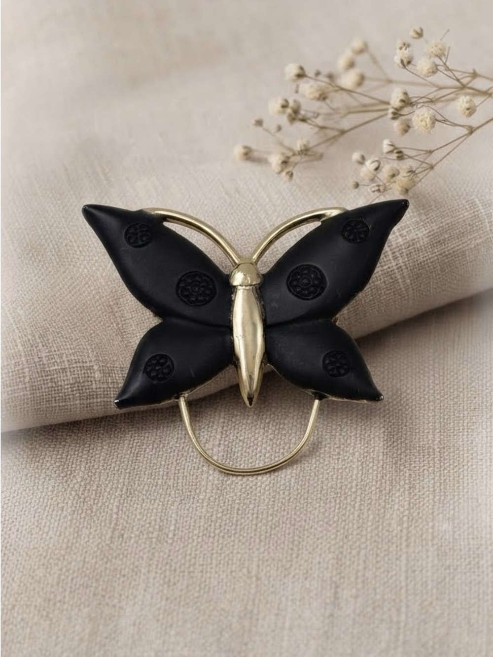 Vintage Black & Gold Butterfly Eyeglasses Holder Brooch